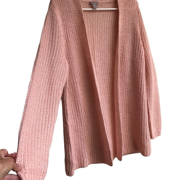 Chico’s Women’s Open Front Lightweight Long Cardigan Sweater Peach Coral Size 12 - Picture 5 of 8